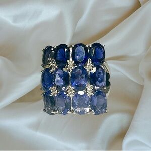 Sterling Silver NYC ll Shades of Iolite & Diamond Cluster Ring size 8.